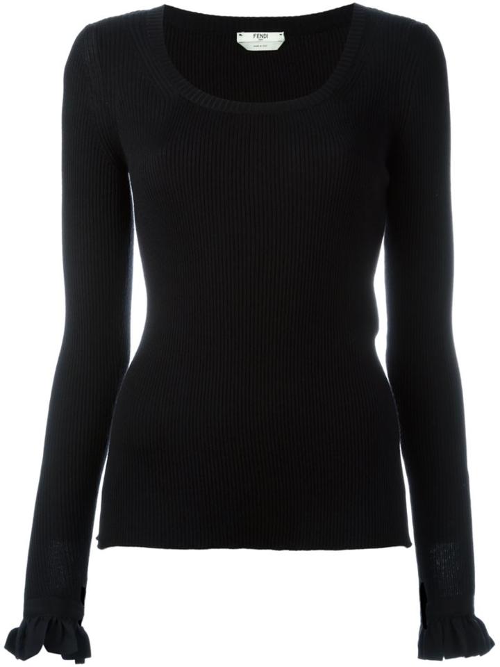 Fendi Ruffled Cuff Jumper, Women's, Size: 42, Black, Silk/cotton/viscose/cashmere
