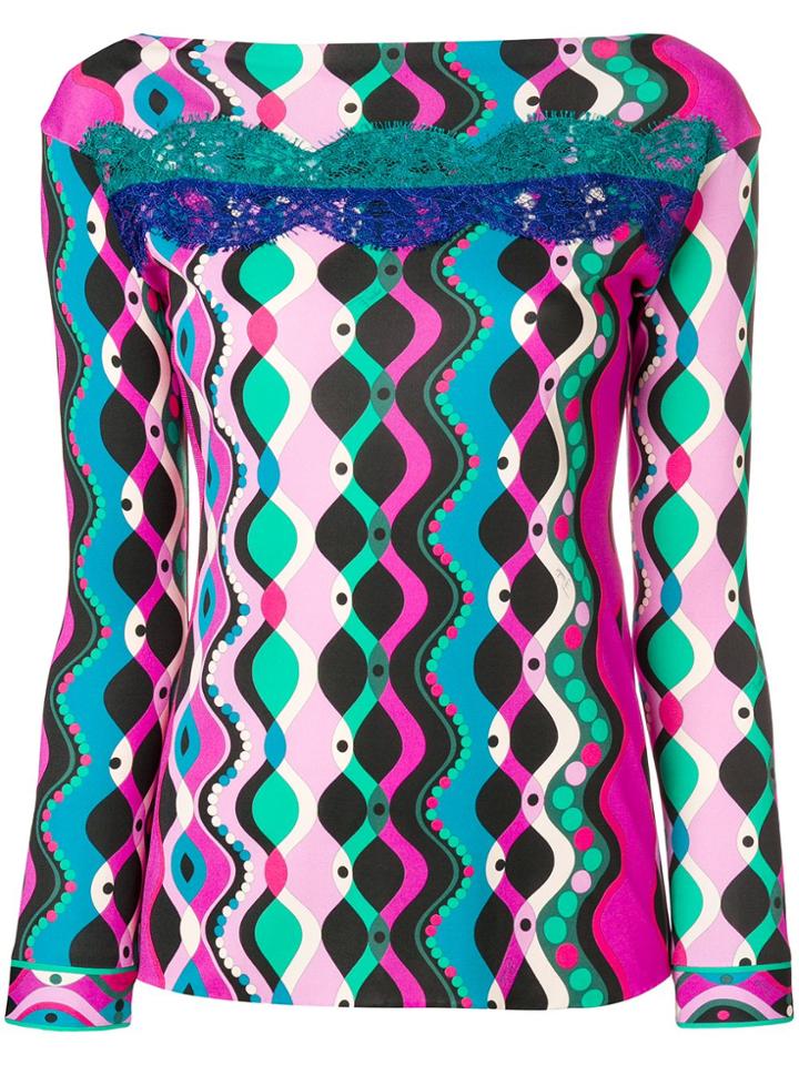 Emilio Pucci Lace Insert Printed Top - Blue