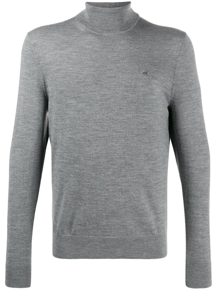 Calvin Klein Embroidered Logo Turtleneck Jumper - Grey