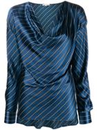 Gold Hawk Striped Cowl Neck Blouse - Blue