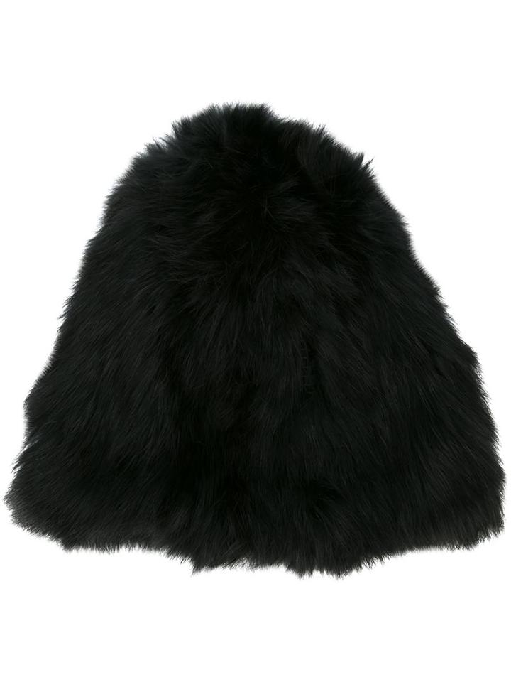 Yves Salomon Pompom Beanie, Women's, Black, Rabbit Fur