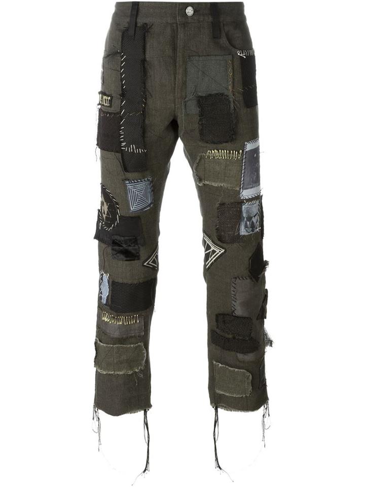 Heikki Salonen Fully Patched Cropped 5 Pocket Jean, Men's, Size: Medium, Green, Cotton/wool