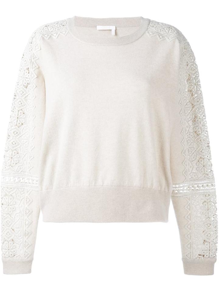 Chloé Guipure Insert Jumper, Women's, Size: Medium, Nude/neutrals, Merino/cashmere/cotton/polyester