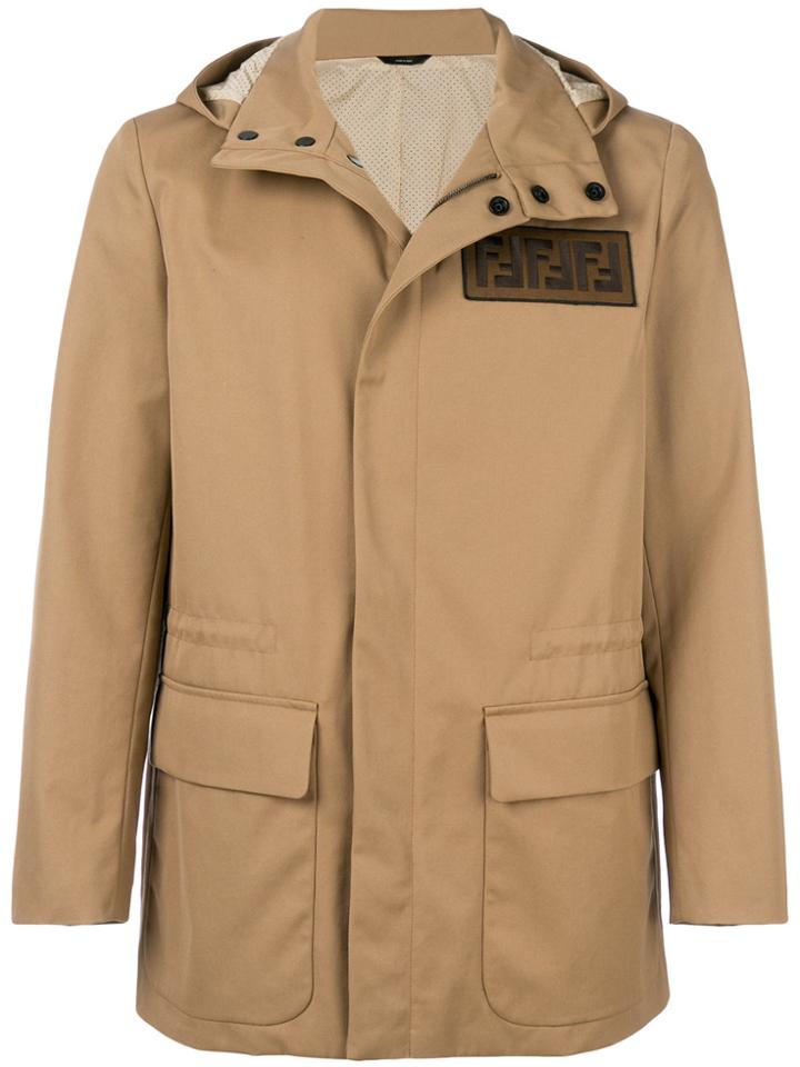 Fendi Logo Patch Parka - Brown