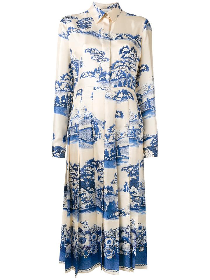 Gucci Porcelain Garden Midi Dress, Women's, Size: 42, White, Silk