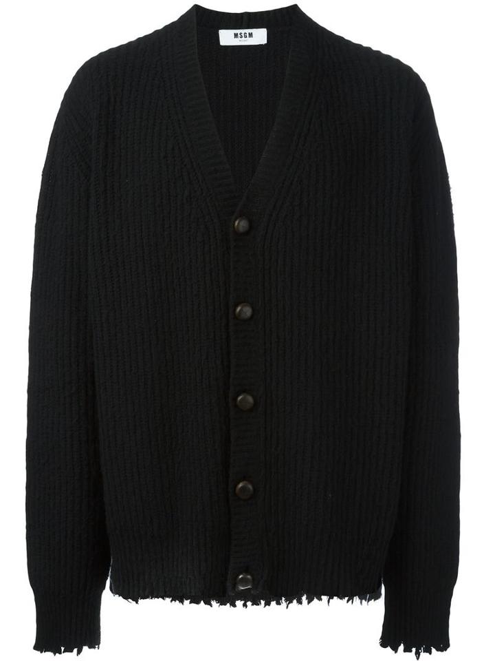 Msgm Frayed Cardigan, Men's, Size: Medium, Black, Wool/polyamide