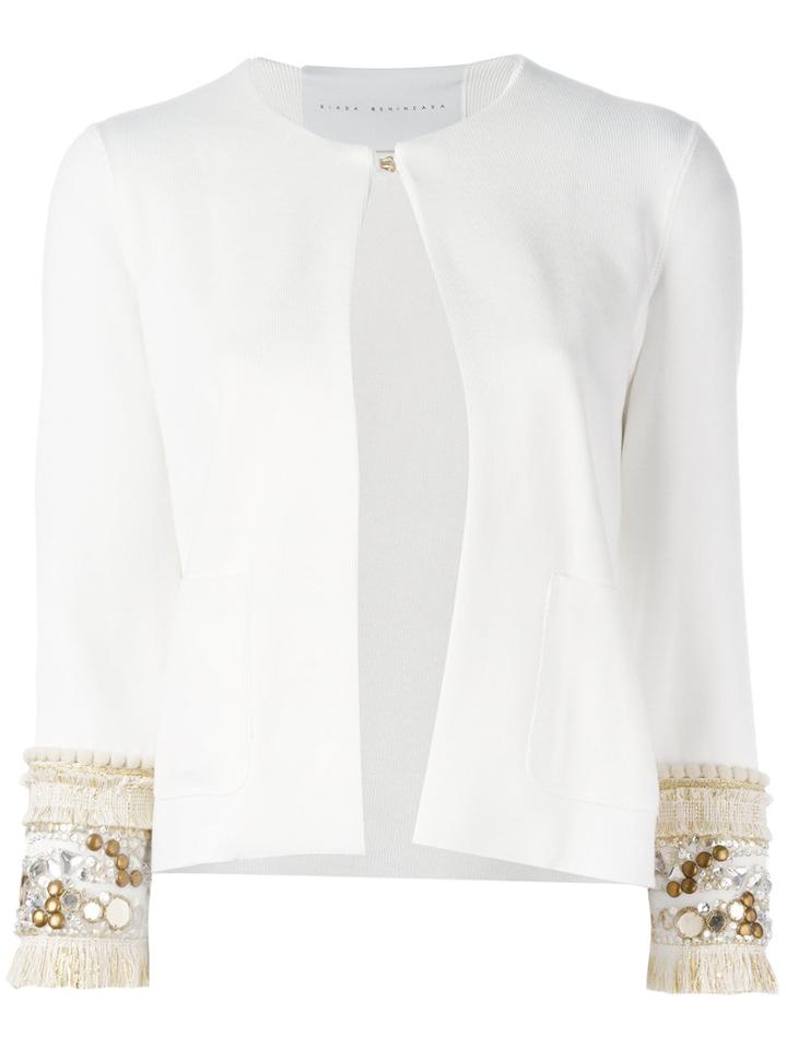 Giada Benincasa - Embellished Cuff Blazer - Women - Cotton/acrylic/polyamide/viscose - L, White, Cotton/acrylic/polyamide/viscose