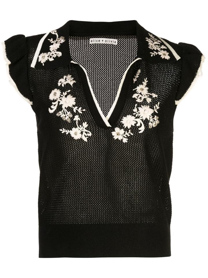 Alice+olivia Igby Ember Ruffle Collared Sweater - Black