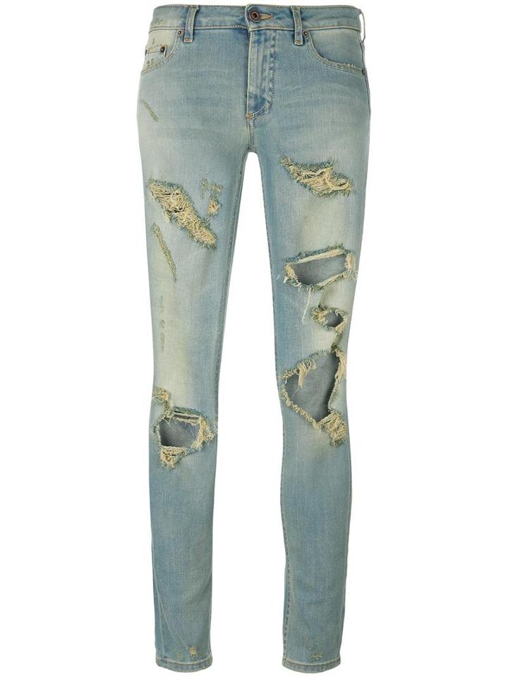 Off-white Distressed Skinny Jeans, Women's, Size: 25, Blue, Cotton/spandex/elastane