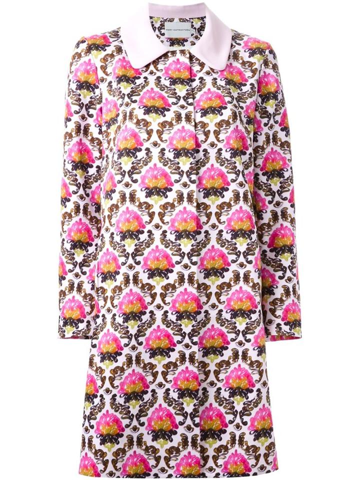Mary Katrantzou 'damask' A-line Coat, Women's, Size: 12, Pink/purple, Silk/cotton