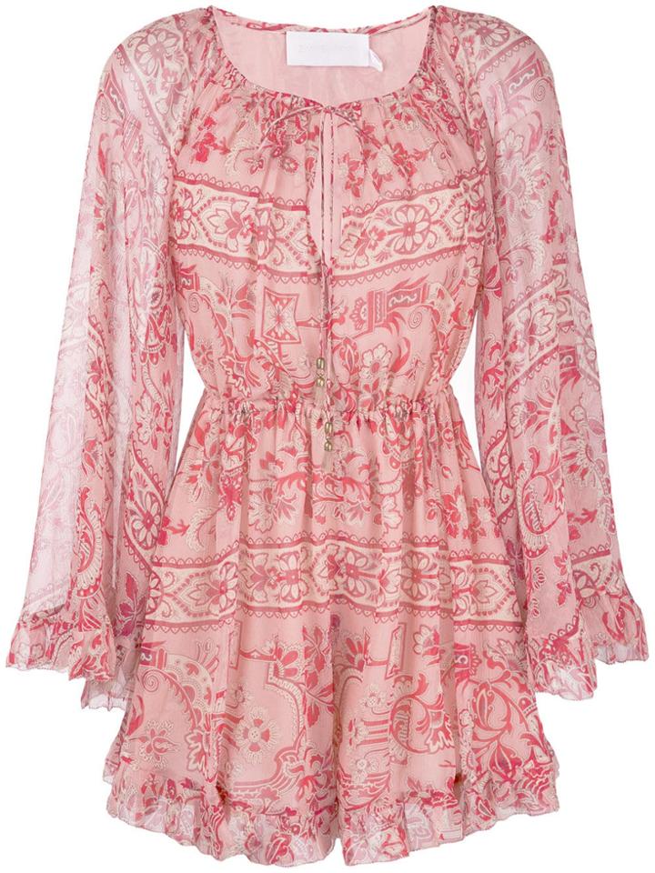 Zimmermann Floral Shift Mini Dress - Nude & Neutrals