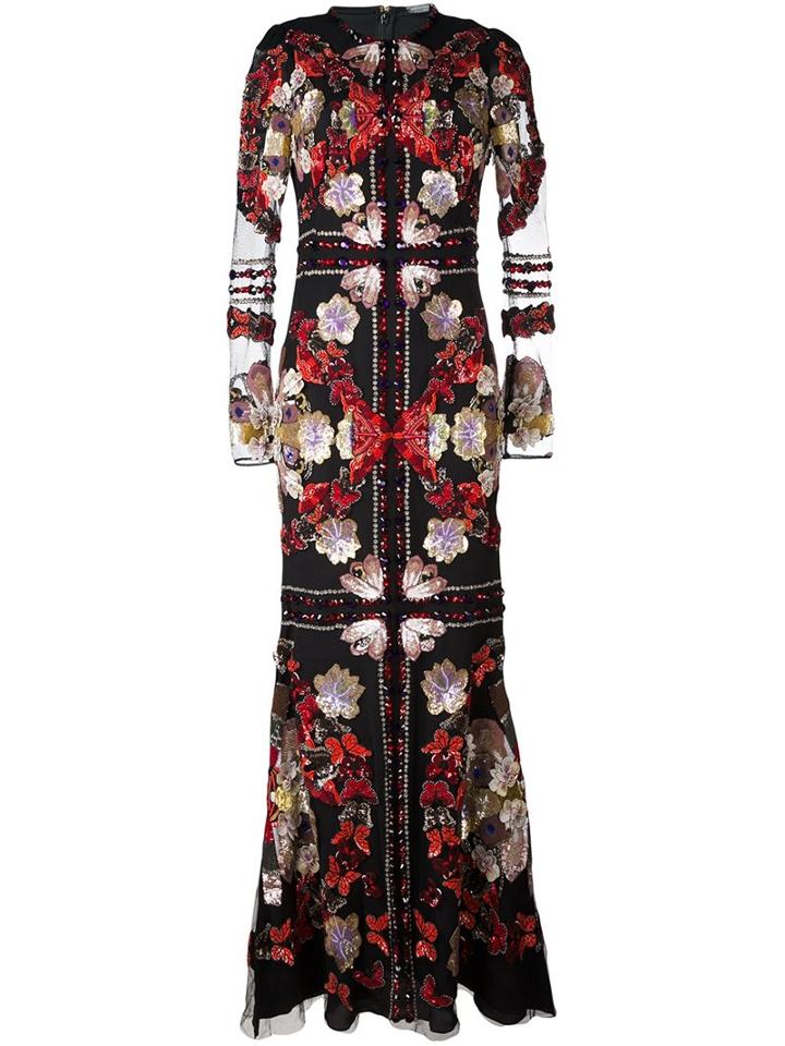 Alexander Mcqueen Embroidered Evening Dress, Women's, Size: 40, Black, Polyamide/silk