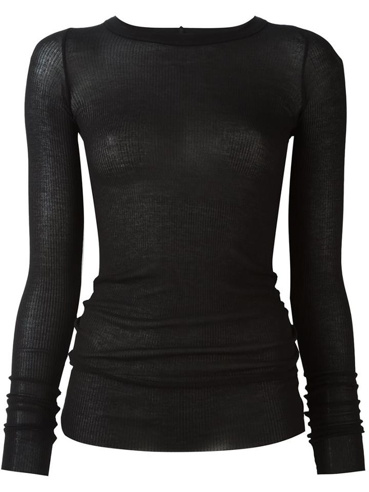 Rick Owens Round Neck T-shirt, Women's, Size: 46, Black, Silk/viscose