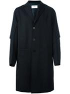 Oamc Stitching Detail Coat, Men's, Size: Large, Blue, Cupro/virgin Wool