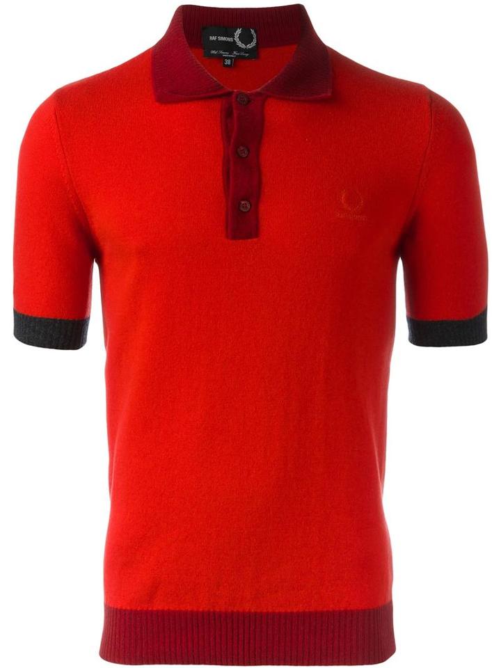 Raf Simons X Fred Perry Colour Block Polo Shirt, Men's, Size: 40, Red, Wool