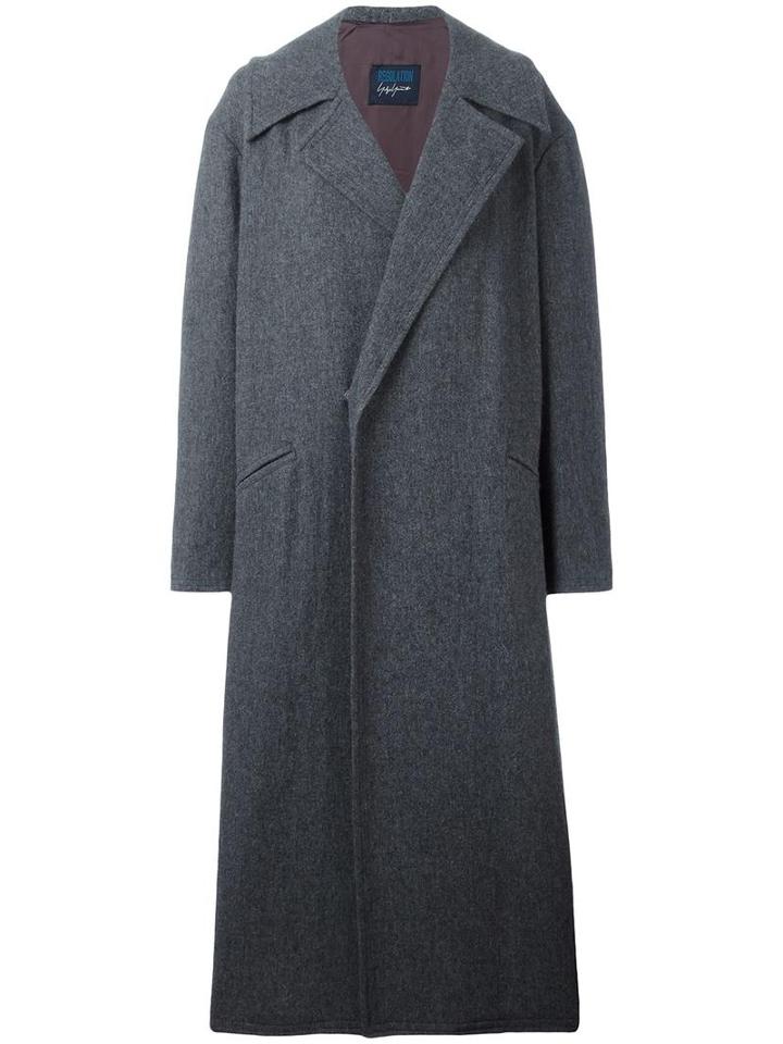 Yohji Yamamoto Concealed Fastening Mid Coat, Women's, Size: Xs, Grey, Cupro/wool