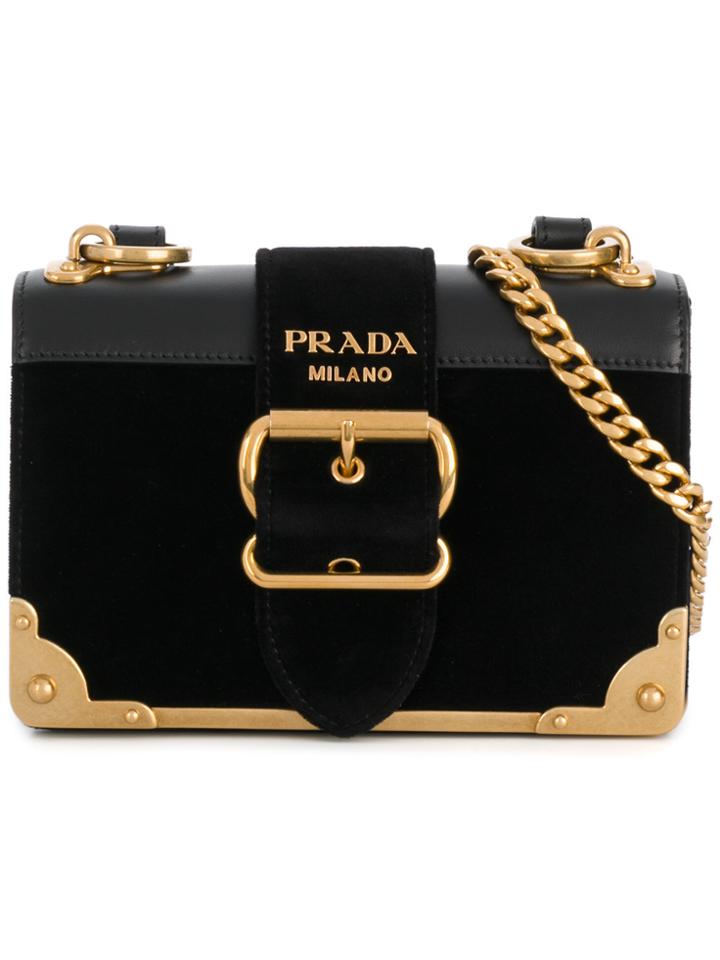 Prada Cahier Buckle Shoulder Bag - Black