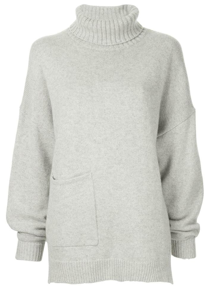 Tibi Patch Pocket Turtleneck Sweater - Grey