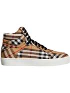 Burberry Vintage Check Cotton High-top Sneakers - Yellow