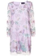 Marchesa Notte Sequinned Butterfly Beaded Dress - Pink & Purple