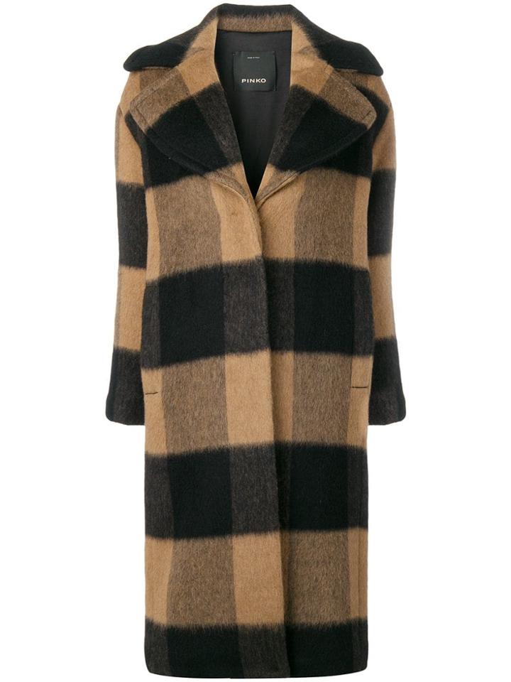 Pinko Checked Single Breasted Coat - Brown