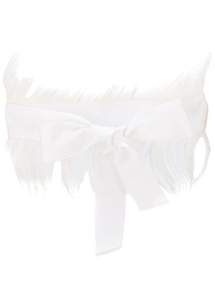 Sara Roka - Fur Trim Bow Belt - Women - Cotton/viscose - M, White, Cotton/viscose