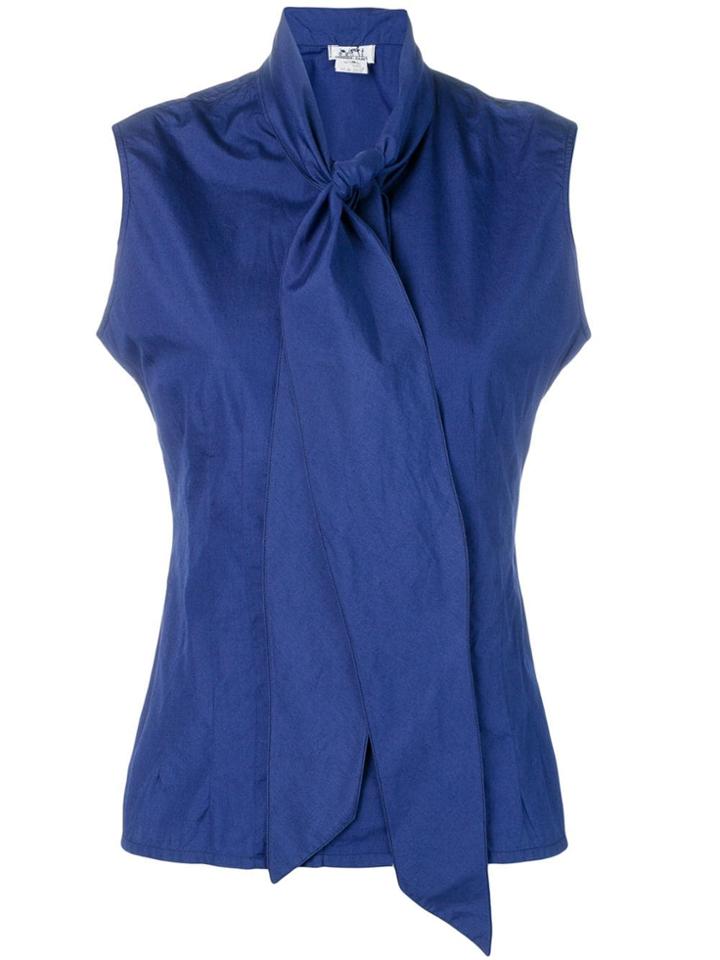 Hermès Vintage Pussy Bow Shirt - Blue