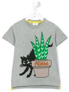 Fendi Kids Cat Print T-shirt, Boy's, Size: 10 Yrs, Grey