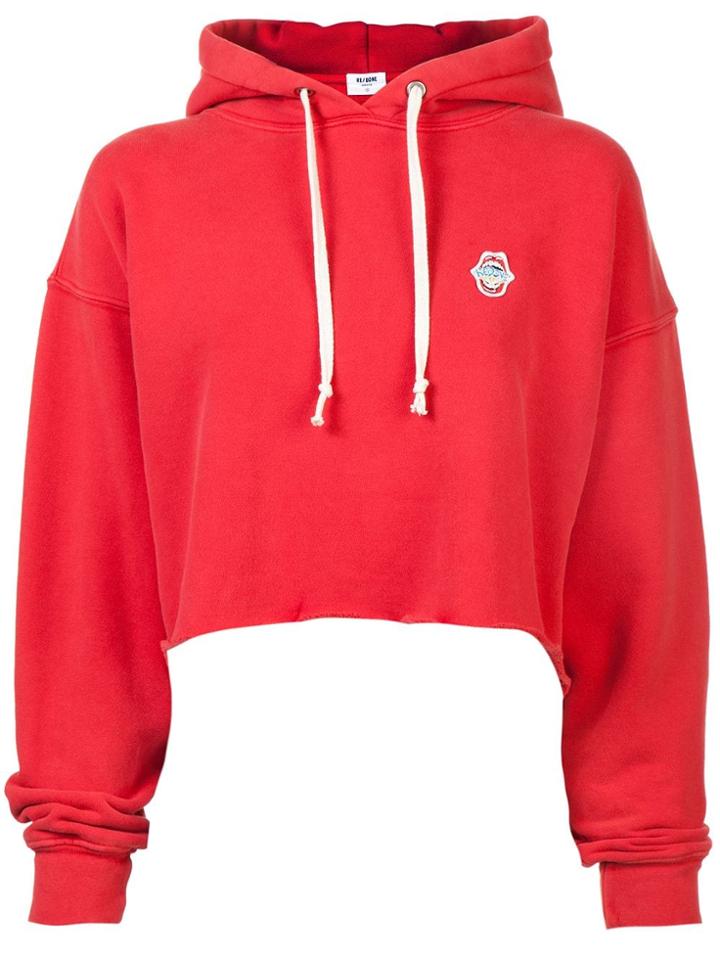Re/done Cropped Raw Hoodie - Red