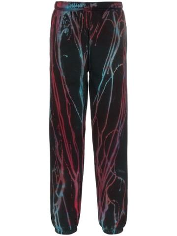Stain Shade Red And Blue Paint Print Sweatpants - Black