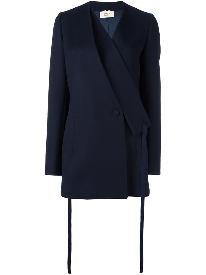 Ports 1961 Double Breasted Coat, Women's, Size: 42, Blue, Cotton/viscose/cashmere/virgin Wool