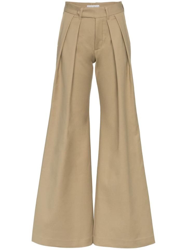 Matthew Adams Dolan Pleated Flared Trousers - Neutrals