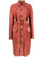 Rick Owens Belted Trench Coat - Red