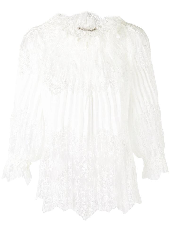 Ermanno Scervino - Lace Pleated Blouse - Women - Ramie/polyamide - 40, White, Ramie/polyamide