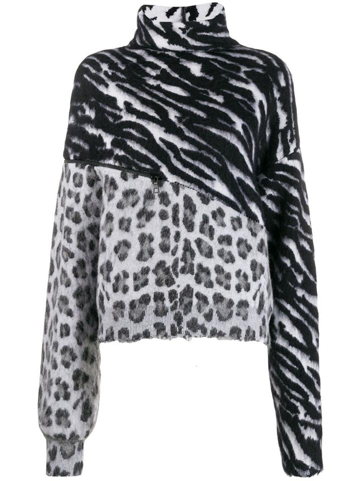 Unravel Project Animal Print Zipped Jumper - Black