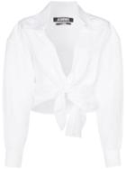 Jacquemus Cropped Tie-front Cotton Blouse - White