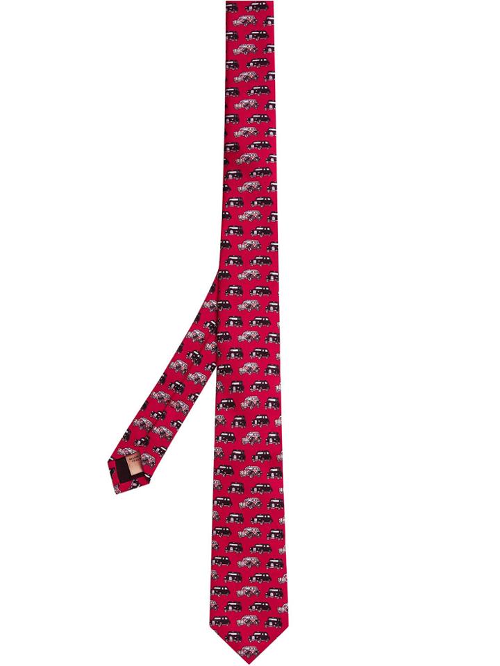 Burberry Slim Cut Taxi Print Tie - Pink & Purple