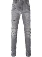 Pierre Balmain Distressed Biker Jeans, Men's, Size: 33, Grey, Cotton/polyester