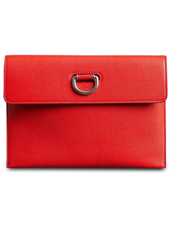 Burberry D-ring Leather Pouch With Zip Coin Case - Red