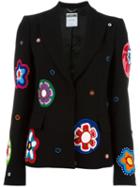 Moschino Flower Appliqué Blazer, Women's, Size: 42, Black, Polyester/rayon/triacetate