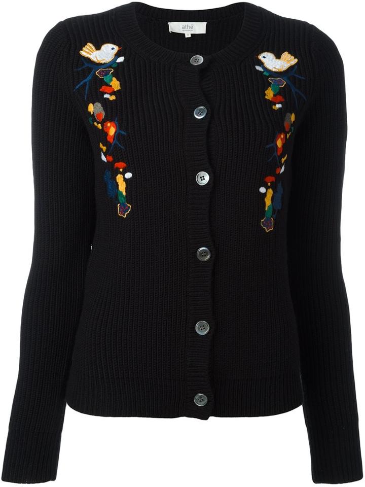 Vanessa Bruno Athé Embroidered Details Cardigan, Women's, Size: Small, Black, Acrylic/wool