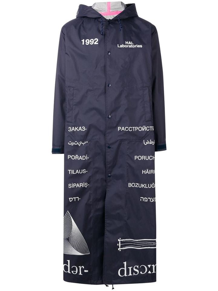 Undercover Long Printed Hooded Coat - Blue