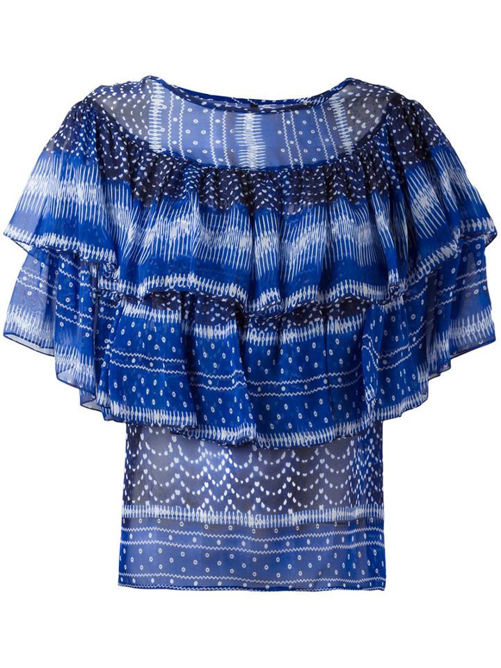 Plein Sud Jeanius Ruffle Top, Women's, Size: 40, Blue, Silk
