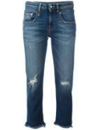 R13 Shredded Trim Cropped Jeans, Women's, Size: 27, Blue, Cotton/spandex/elastane