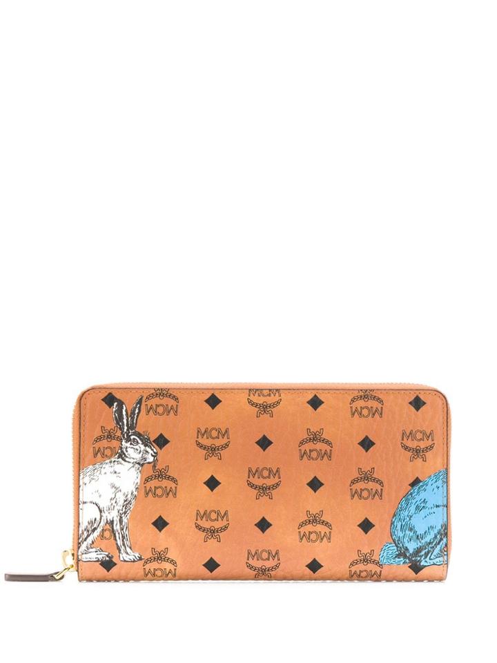 Mcm Rabbit Print Logo Wallet - Brown