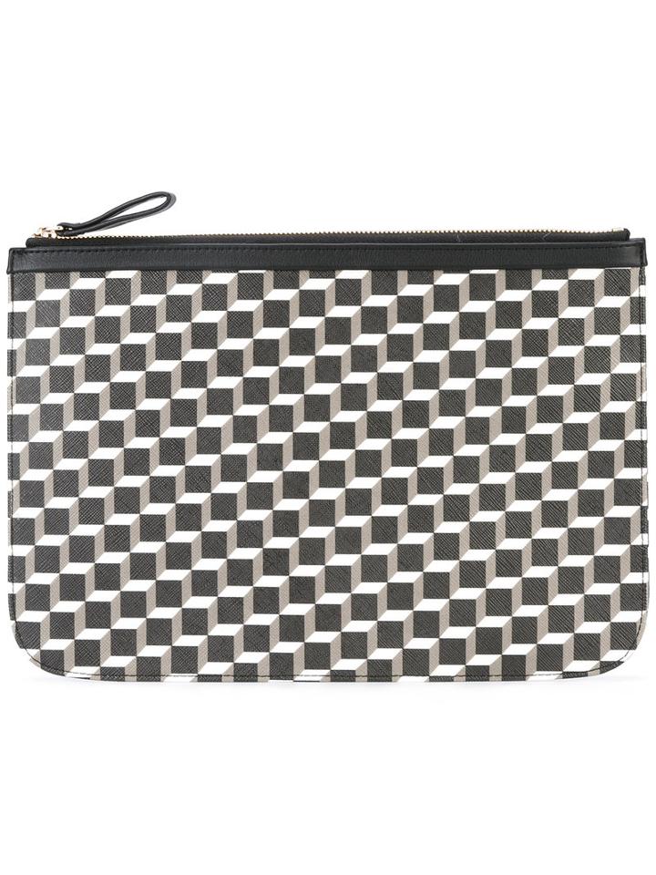 Pierre Hardy Geometric Print Zipped Clutch, Women's, Black, Calf Leather