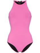 Rochelle Sara River High Neck Zip Up Swimsuit - Pink