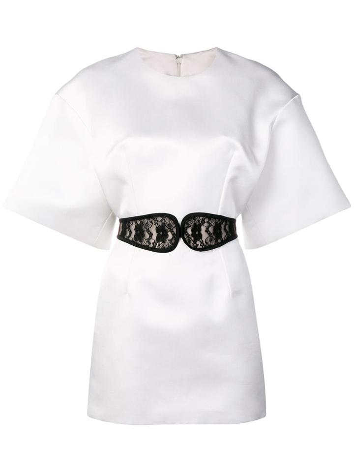 Christopher Kane Satin Lace Crotch Belted Dress - White