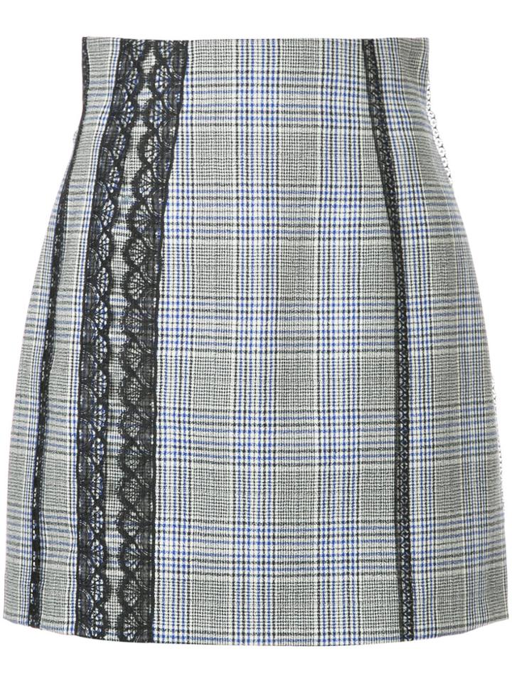 Msgm Lace Trim Check Skirt - Grey