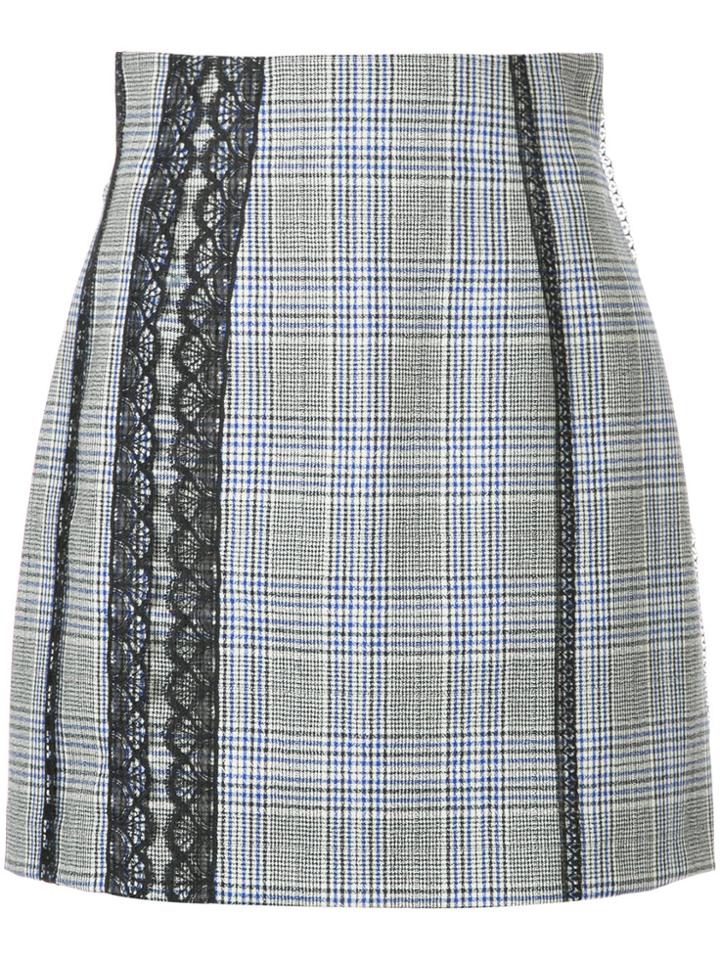 Msgm Lace Trim Check Skirt - Grey